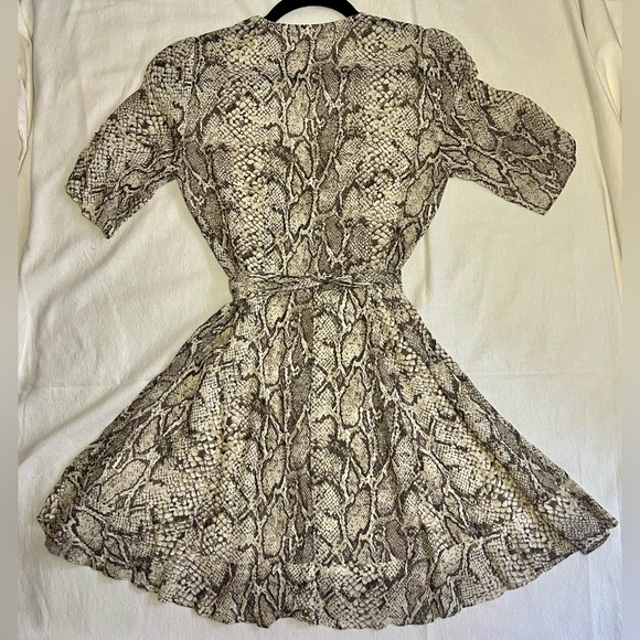Reformation Like New Snake Skin Patterned Mini Wrap Dress with 3/4 Sleeves! - Picture 5 of 13